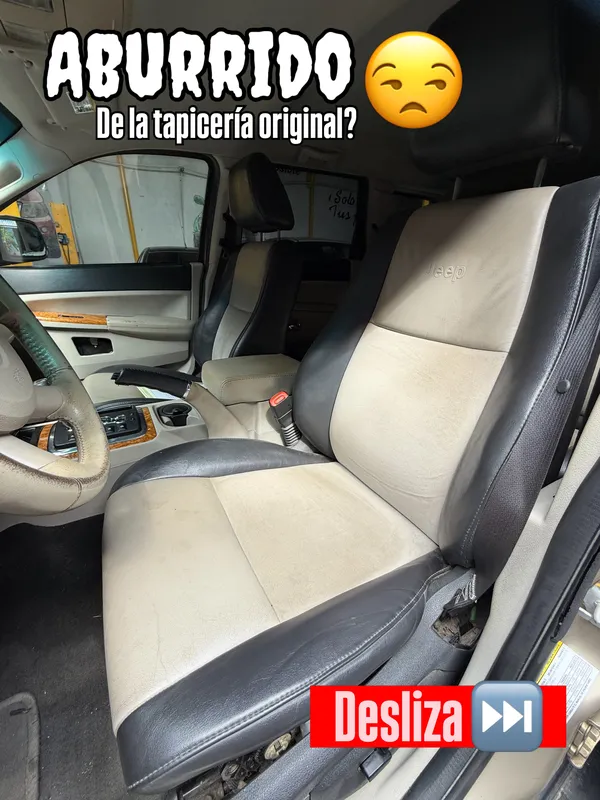 Jeep Grand Cherokee negro y naranja: asientos antes, en Monster Garage Vzla